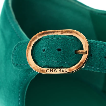 Chanel Suede Kidskin Patent Calfskin CC Platform Pumps 38.5 Green Black 11 of 11