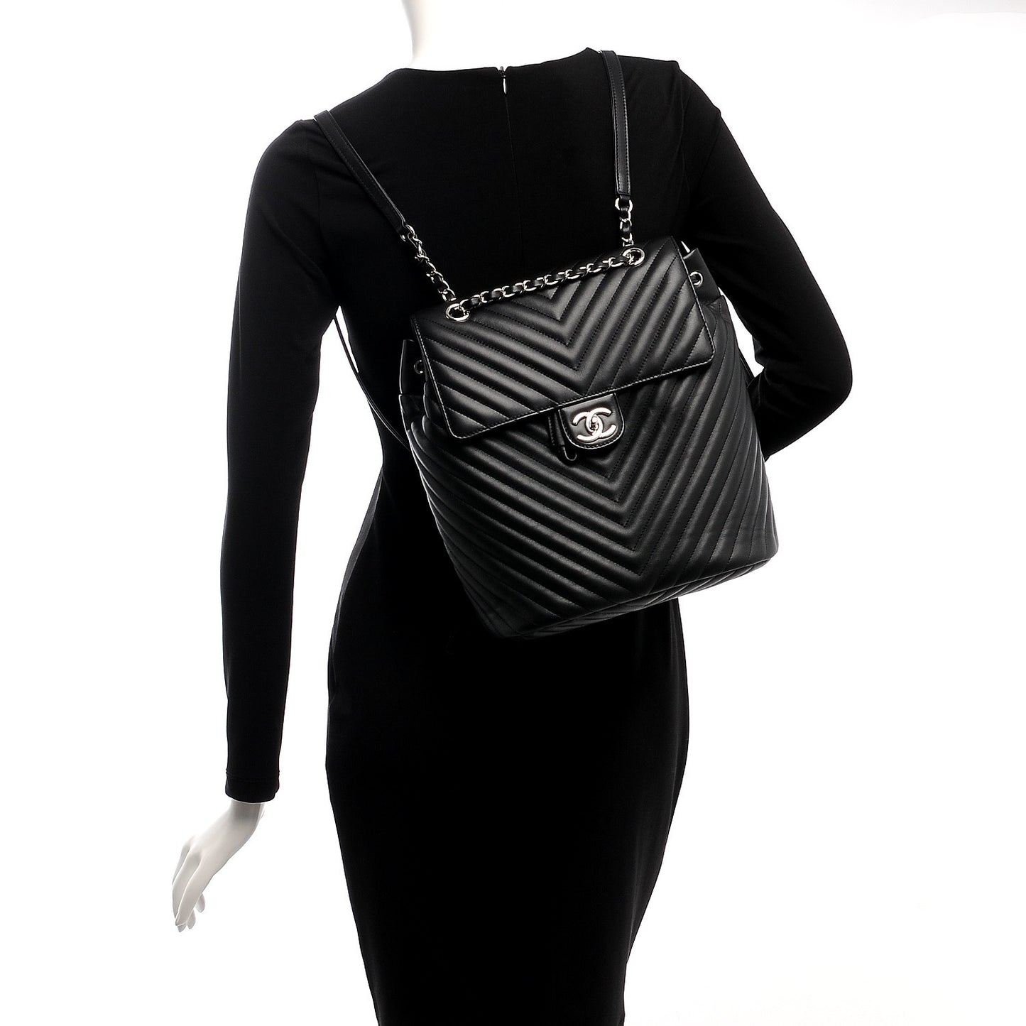 Calfskin Chevron Quilted Large Urban Spirit Backpack Black