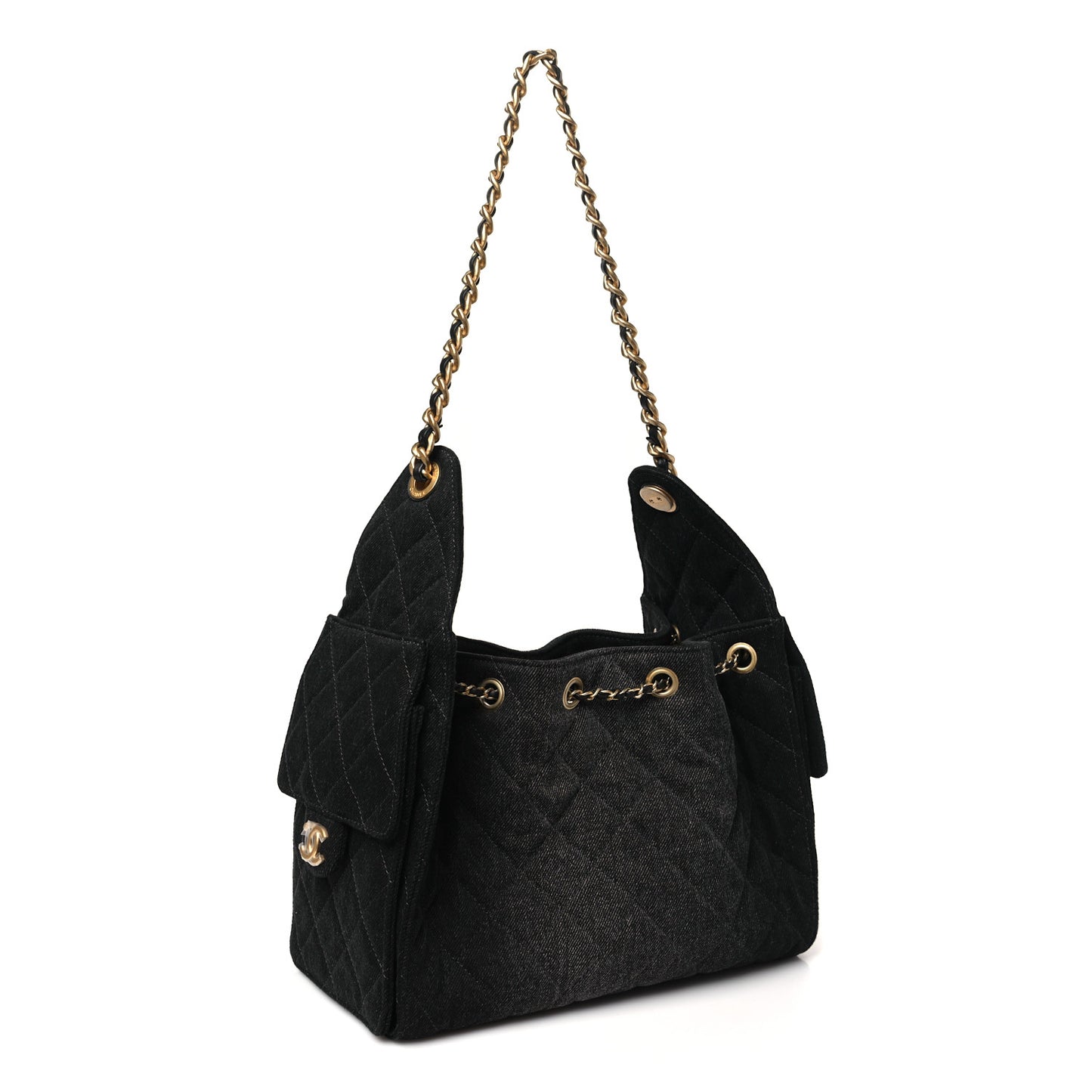 Washed Denim Quilted Small Chanel 25 Handbag Black