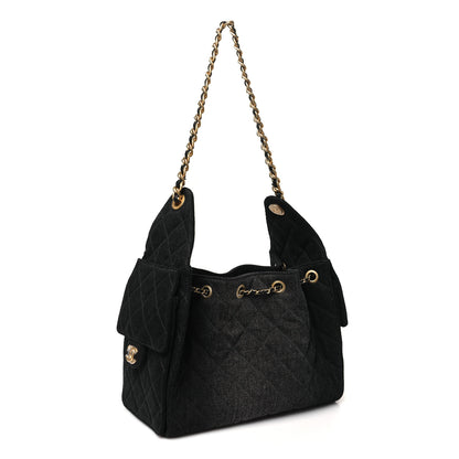 Chanel Washed Denim Quilted Small Chanel 25 Handbag Black 3 of 10