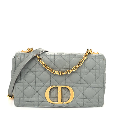 Calfskin Cannage Medium Caro Bag Grey