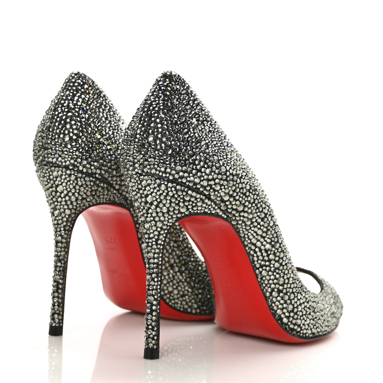 Christian Louboutin Suede Crystal Sexy Strass Peep Toe Pumps 37.5 Black Diamond 4 of 7