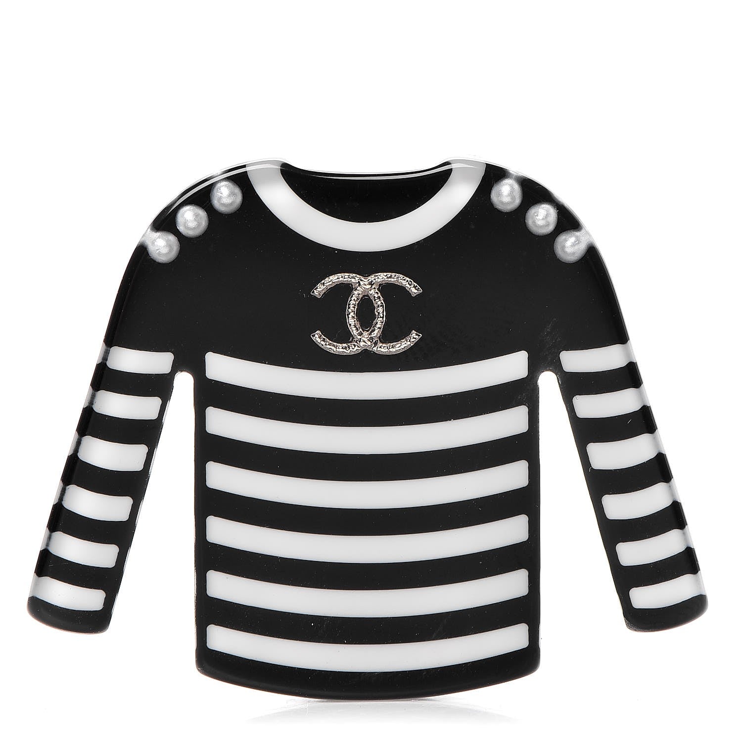 Chanel Resin Sweater CC Brooch Black White 1 of 5