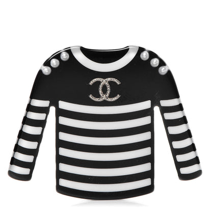 Chanel Resin Sweater CC Brooch Black White 1 of 5