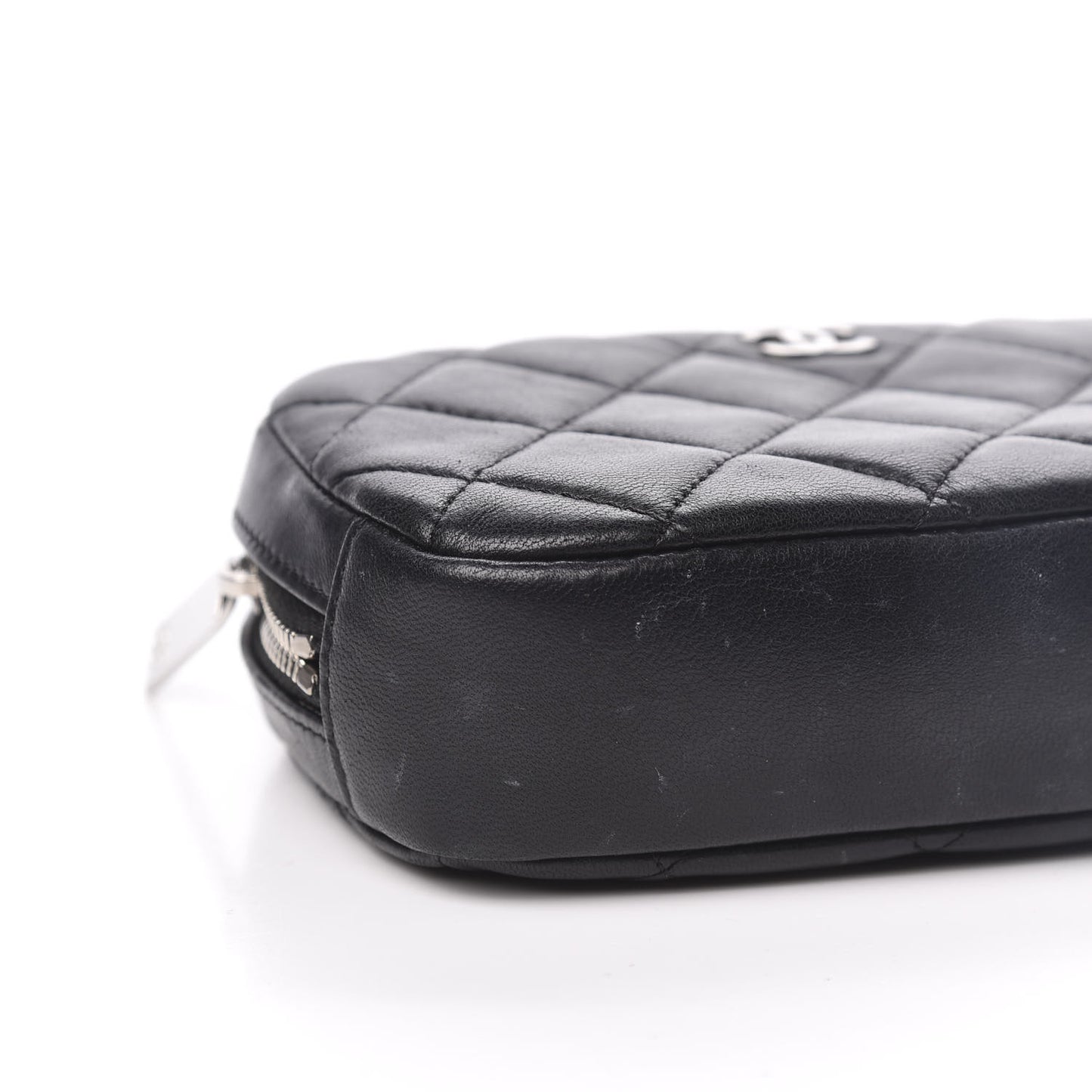 Lambskin Quilted Small Curvy Pouch Cosmetic Case Black