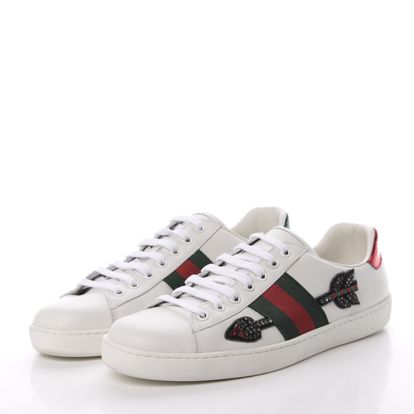 Calfskin Web Studded Arrow Ace Sneakers 38 White
