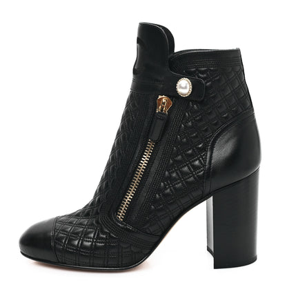 Chanel Lambskin Quilted Pearl CC Cap Toe Short Boots 41 Black 1 of 8
