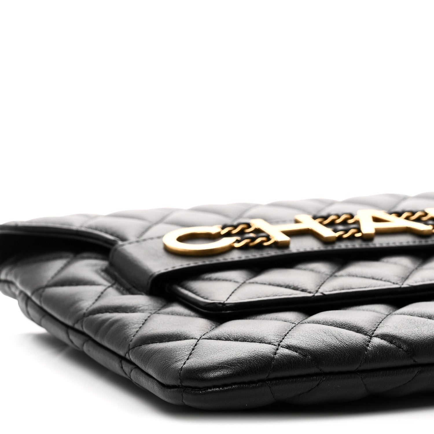 Chanel Calfskin Quilted Front Logo Enchained Clutch Black 10 of 11