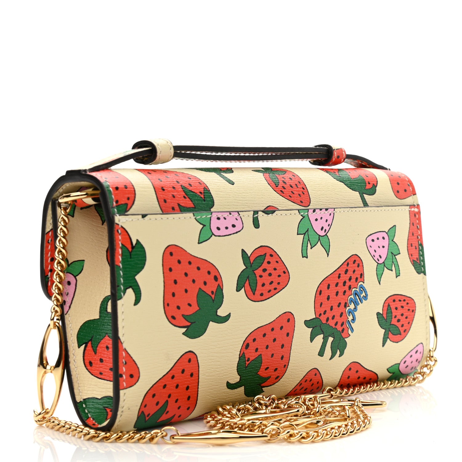 Gucci Calfskin Strawberry Print Mini Zumi Shoulder Bag Ivory Red 3 of 11