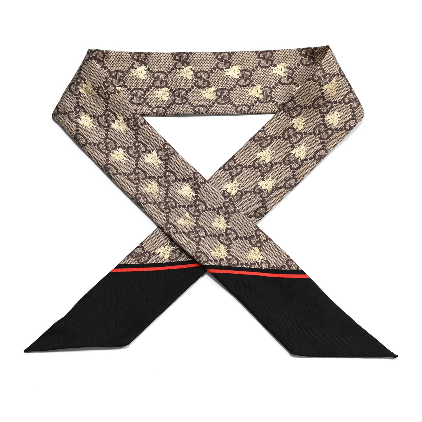 Silk Twill GG Monogram GG Bee Neck Bow Scarf Black Red