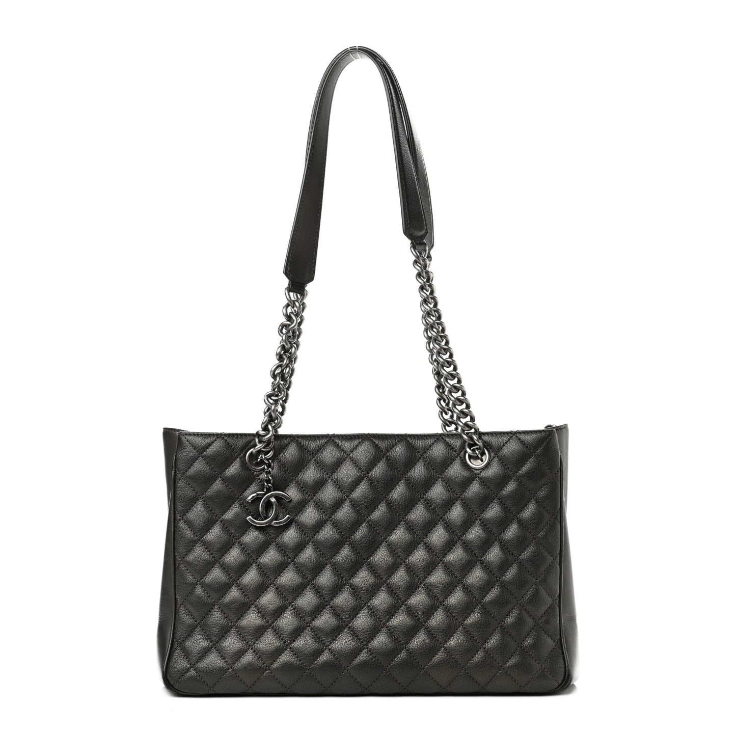 Metallic Goatskin Quilted Medium Rock In Rome Tote Charcoal