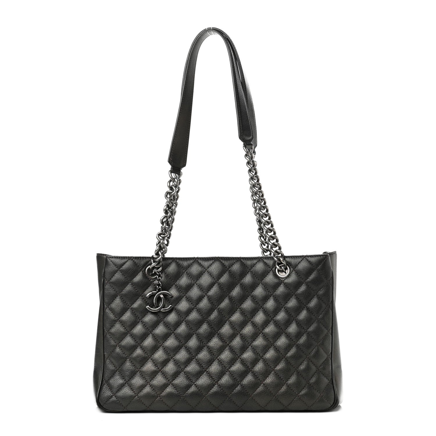 Chanel Metallic Goatskin Quilted Medium Rock In Rome Tote Charcoal 1 of 11
