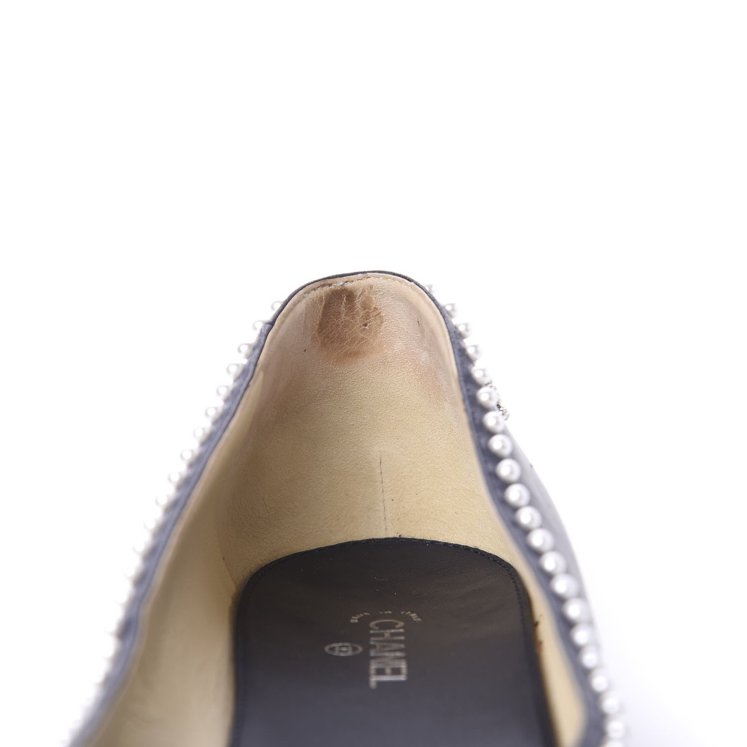 Chanel Lambskin Pearl Cap Toe CC Ballerina Flats 40 Black Navy 10 of 12