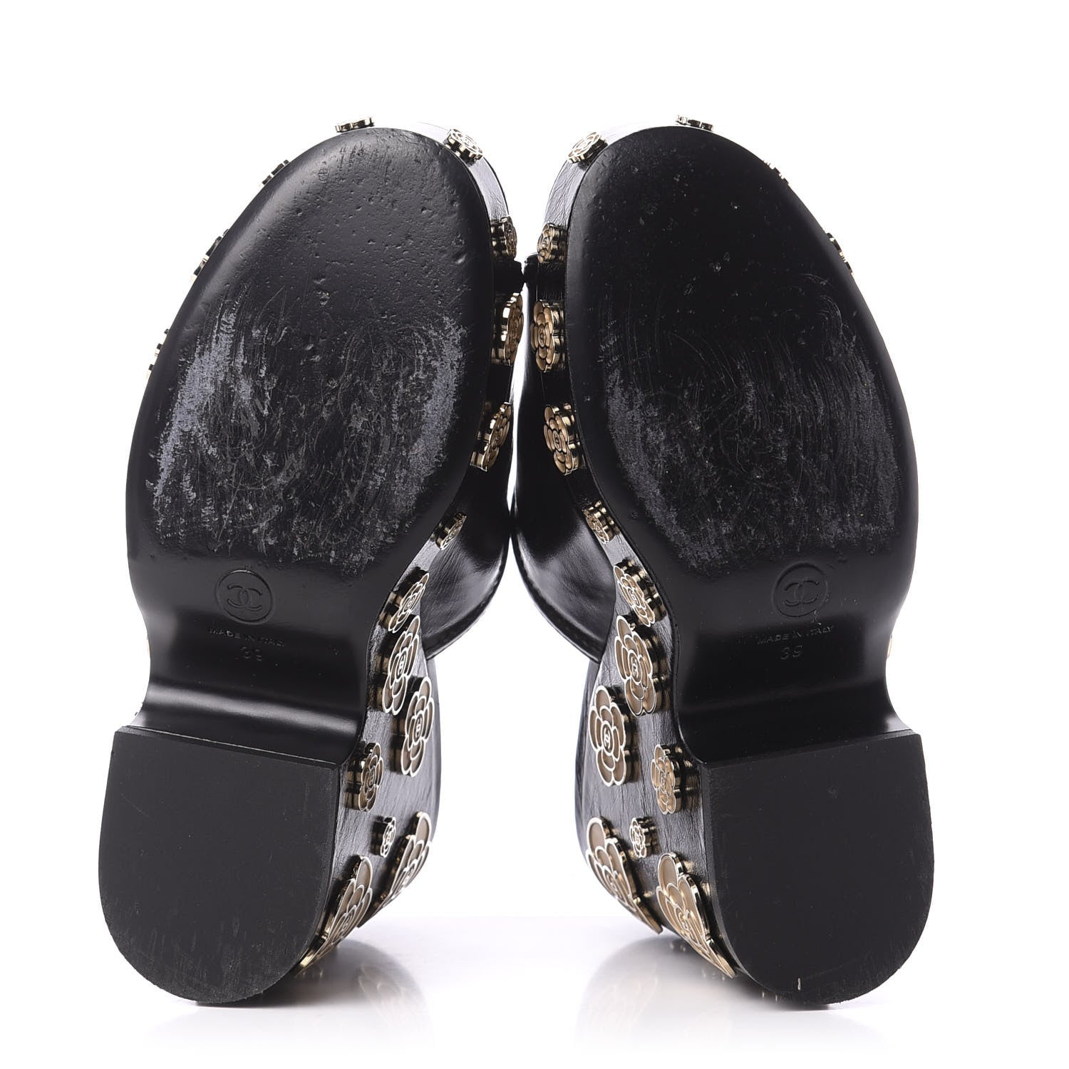 Chanel Crumpled Calfskin Camellia Wedge Mules 39 Black 5 of 9