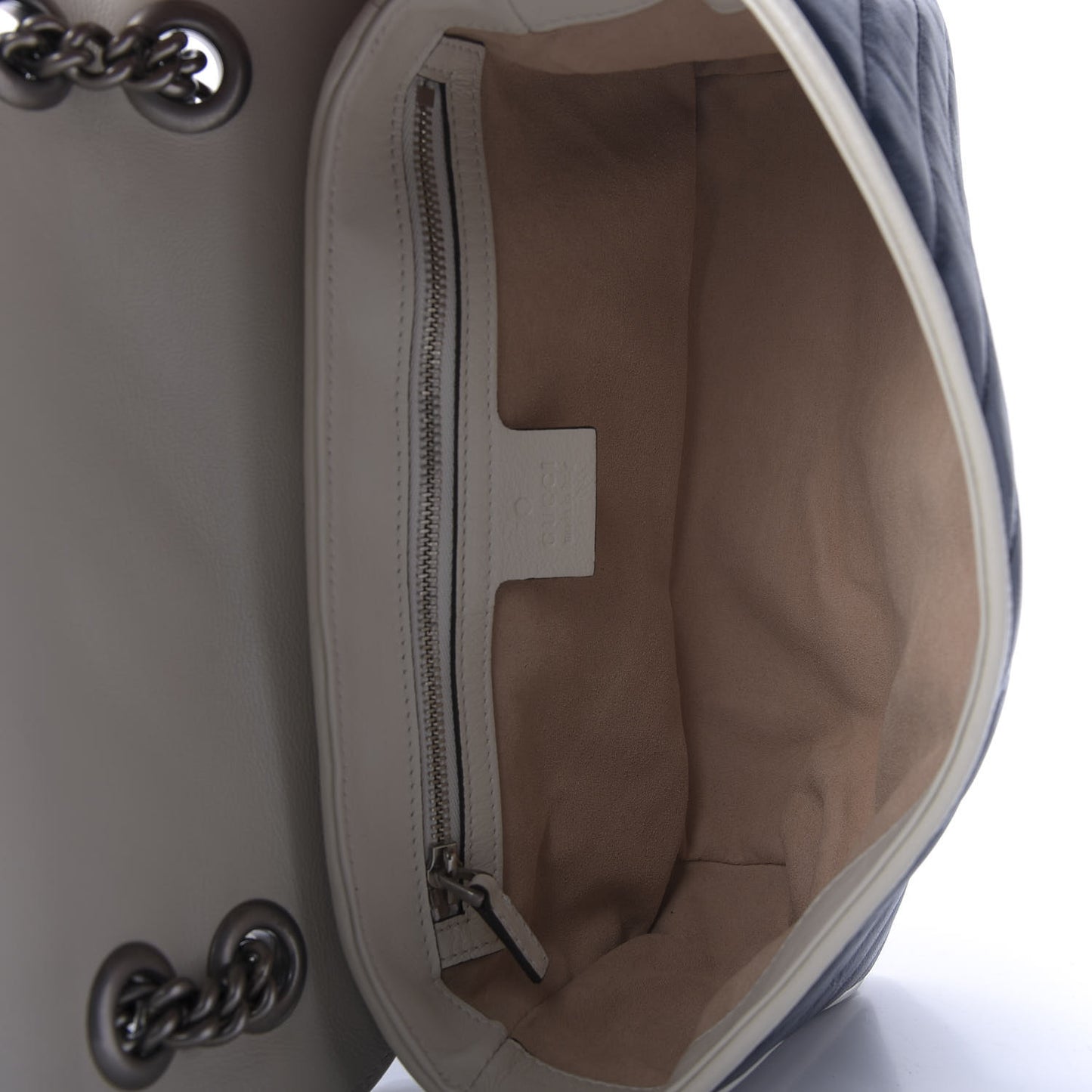 Vintage Effect Calfskin Matelasse Diagonal Small Torchon GG Marmont Shoulder Bag Blue Agata Mystic White