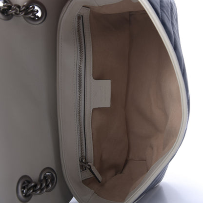 Gucci Vintage Effect Calfskin Matelasse Diagonal Small Torchon GG Marmont Shoulder Bag Blue Agata Mystic White 5 of 9
