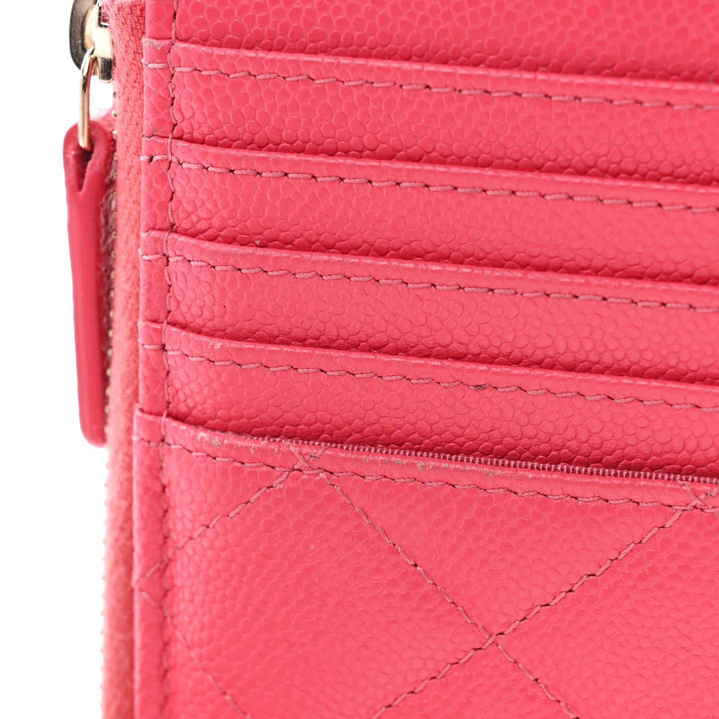 Caviar Quilted CC Zip Around Card Holder Pink