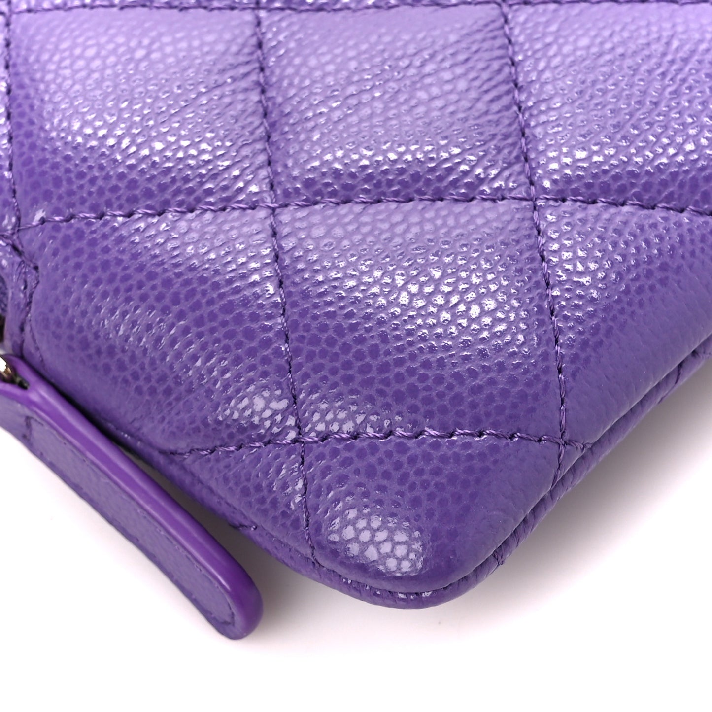 Caviar Quilted Zip Card Holder Wallet Purple