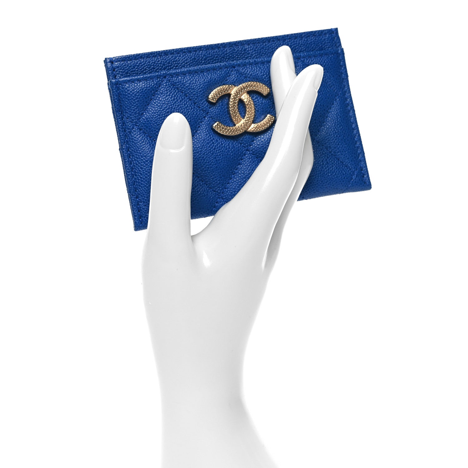 Chanel Caviar Quilted Studded CC Card Holder Blue 2 of 9