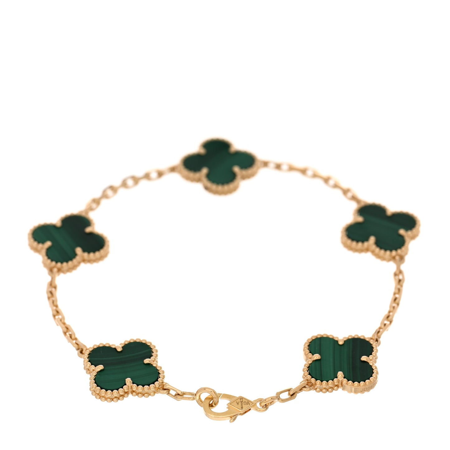 18K Yellow Gold Malachite 5 Motifs Vintage Alhambra Bracelet