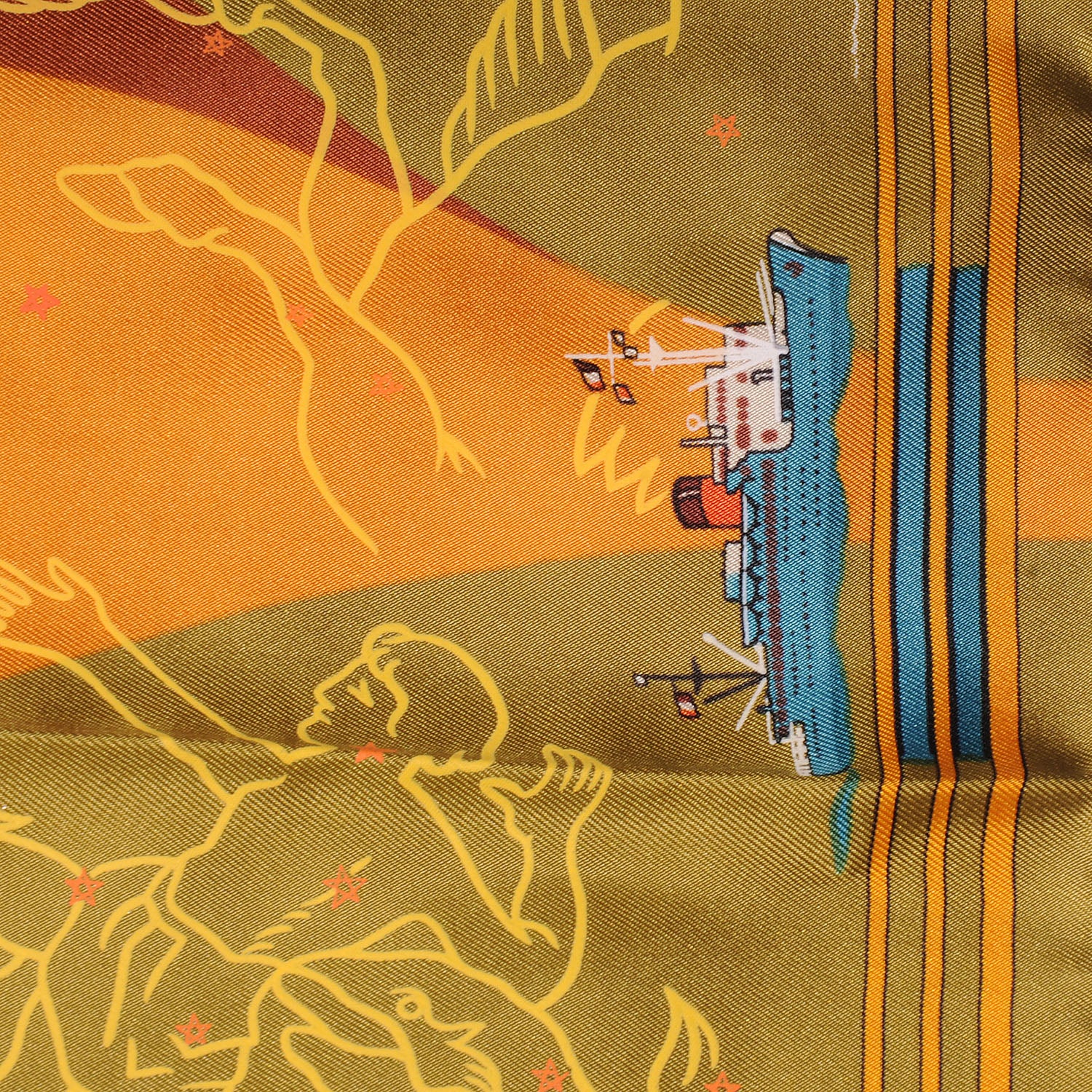 Hermes Silk Constellation Pocket Square Scarf Orange 6 of 6