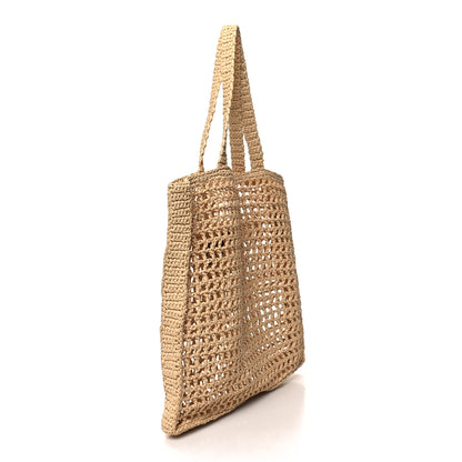 Prada Yarn Raffia Effect Crochet Logo Embroidered Tote Bag Naturale 3 of 9