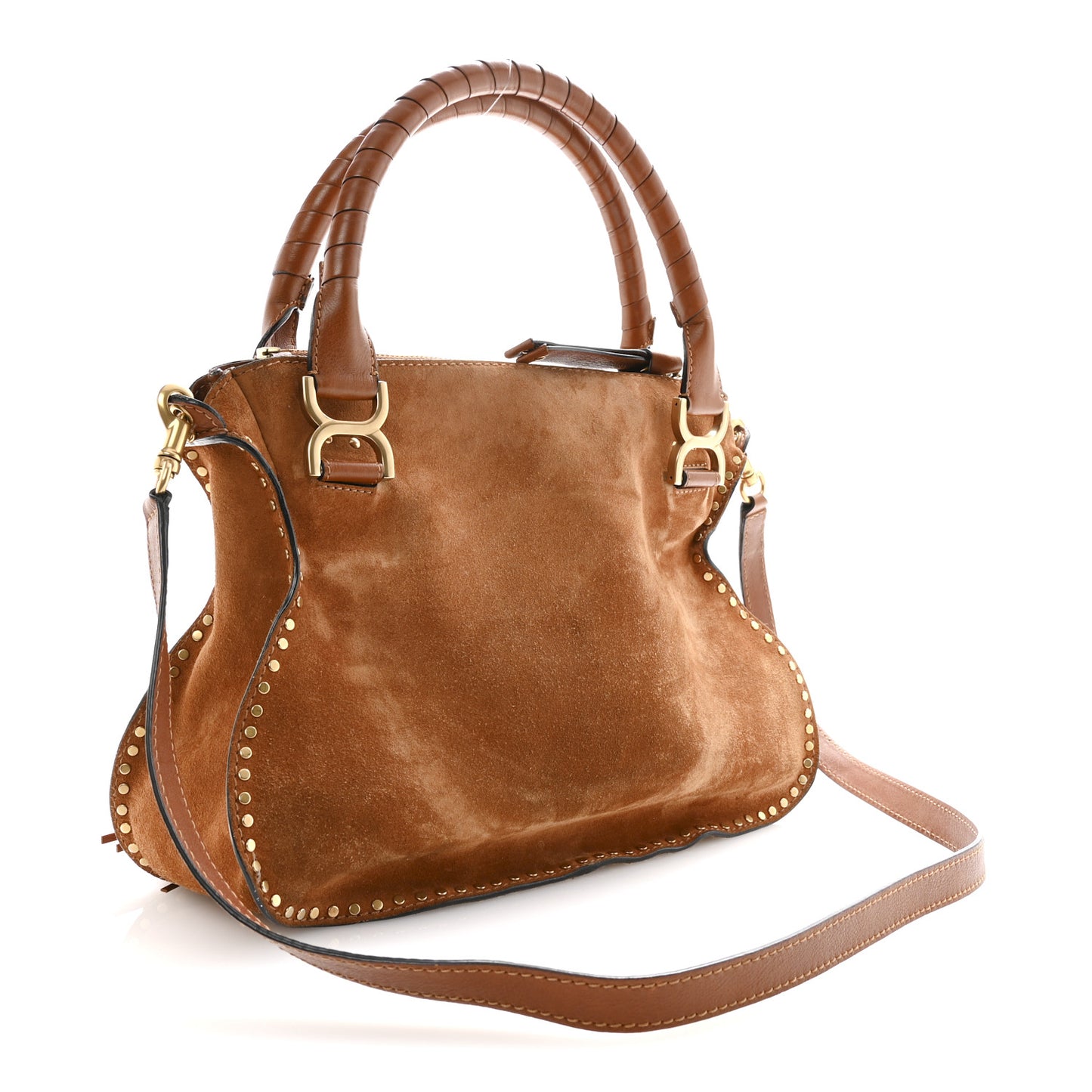 Suede Calfskin Braided Medium Marcie Satchel Caramel