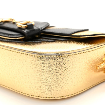 Gucci X ADIDAS Textured Dollar Calfskin Web Trefoil Horsebit 1955 Shoulder Bag King Gold Black 10 of 12