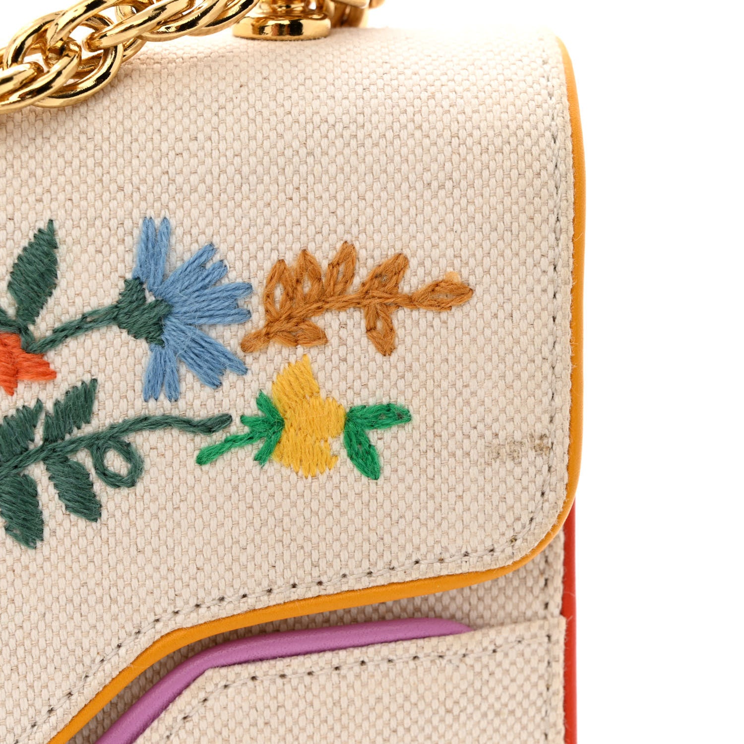 Gucci Linen Canvas Embroidered Small Shoulder Bag White 11 of 12