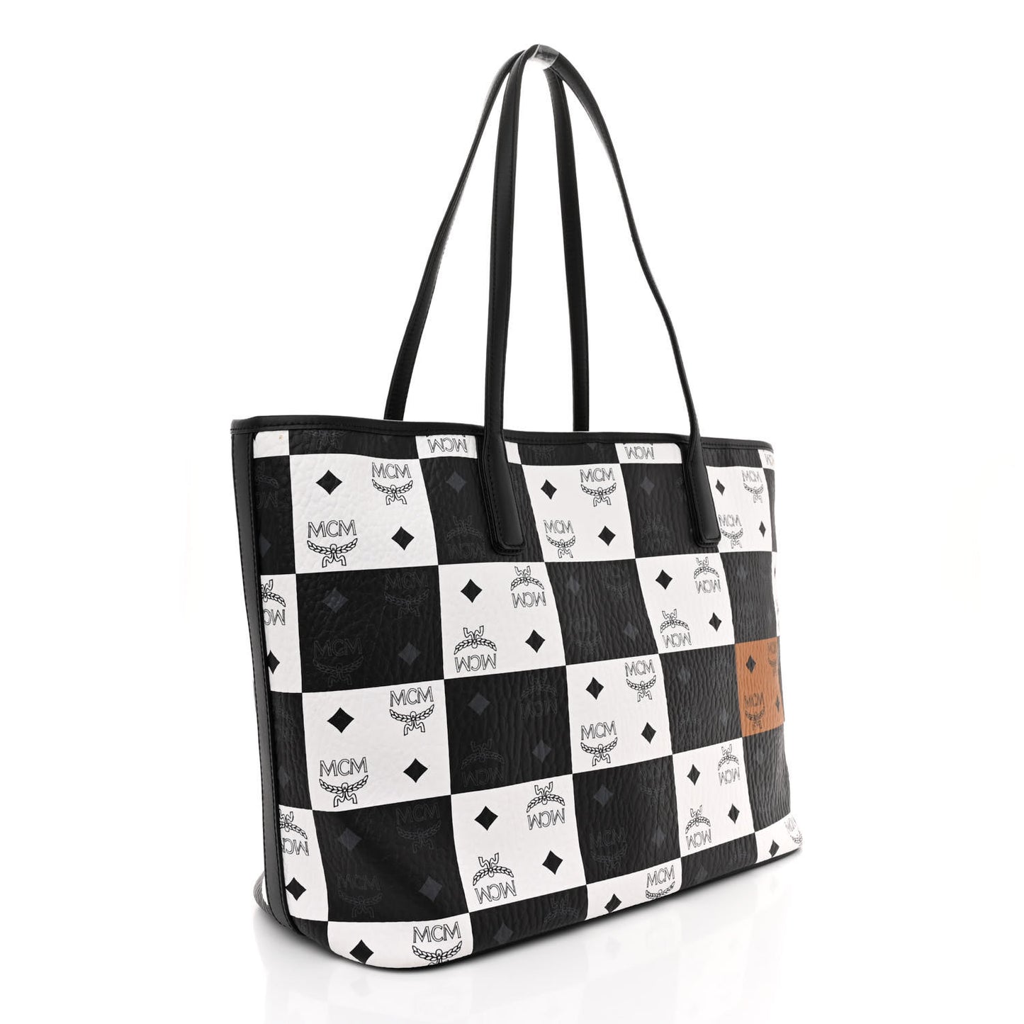Checkerboard Visetos Medium Aren Shopper Tote Black White