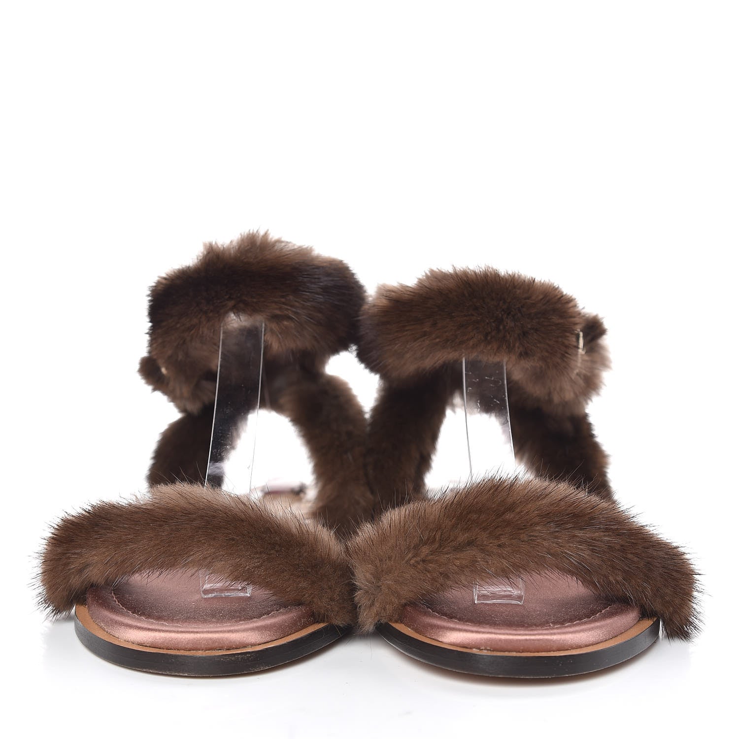 Valentino Garavani Mink Fur Ankle Wrap Flat Sandals 36.5 Visone 2 of 7