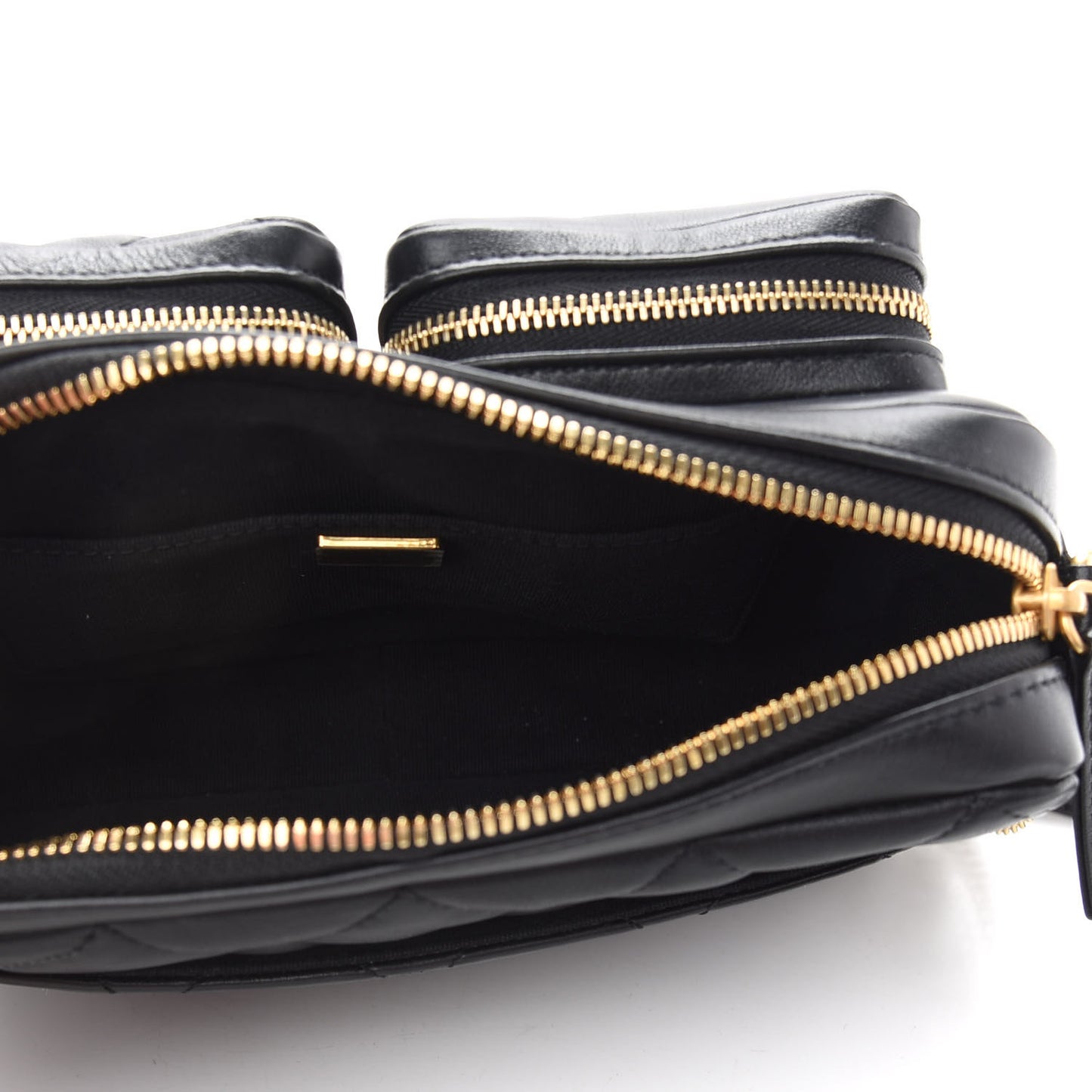 Calfskin Quilted Small Camera Case Black