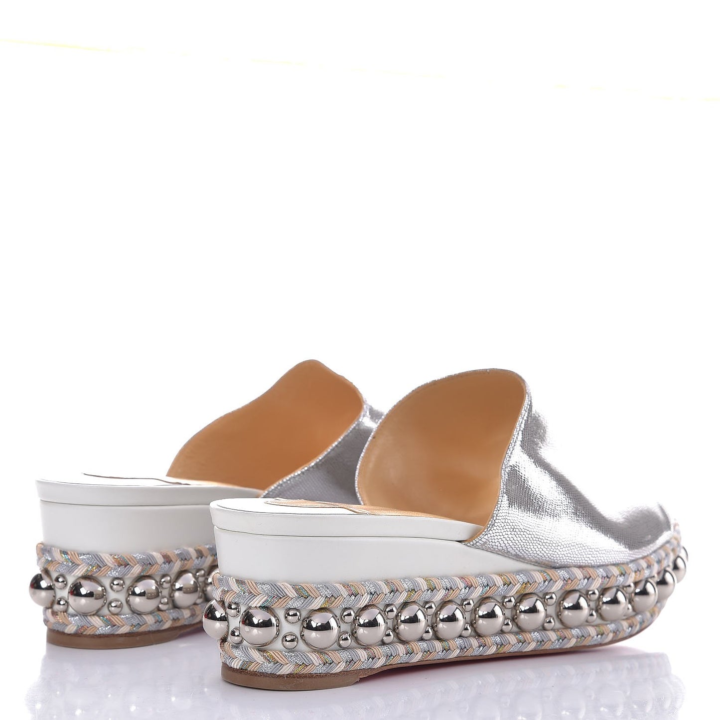 Metallic Laminato Embossed Lizard Janibasse Mules 40 White Silver