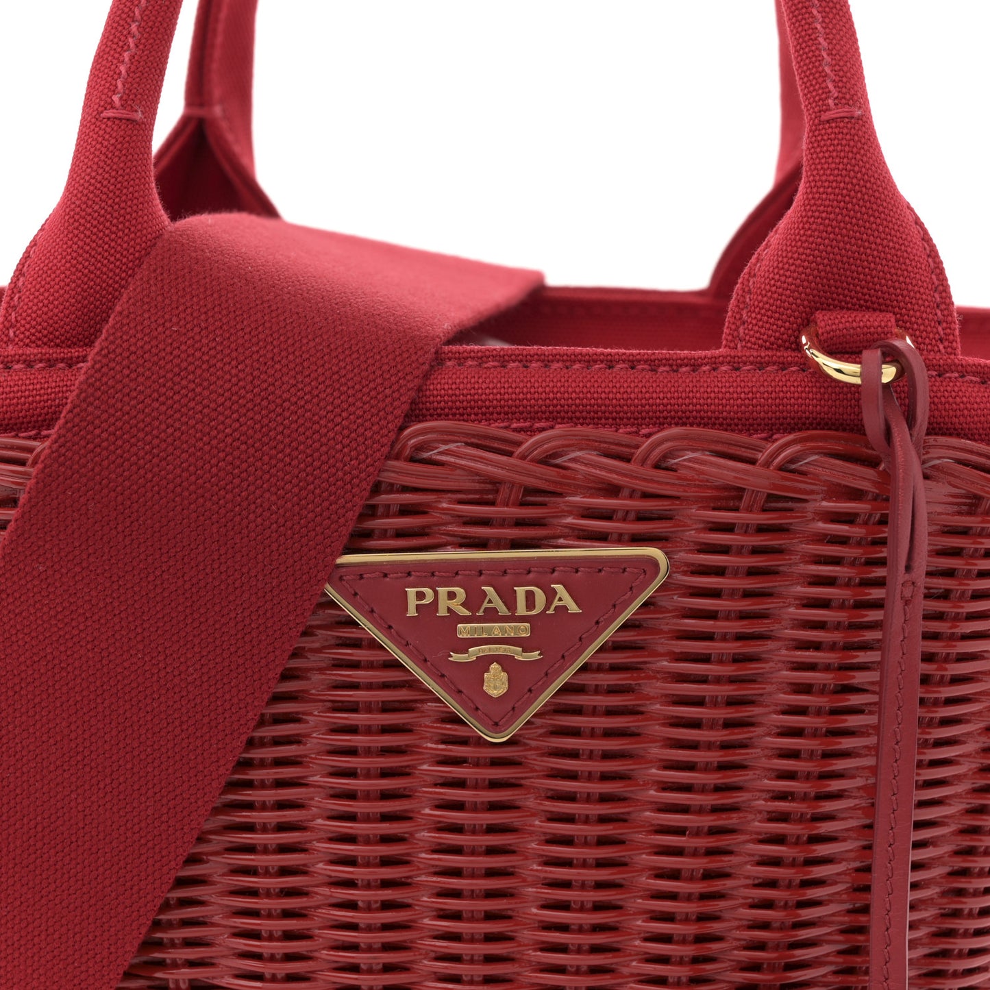 Wicker Canvas Shoulder Bag Rosso