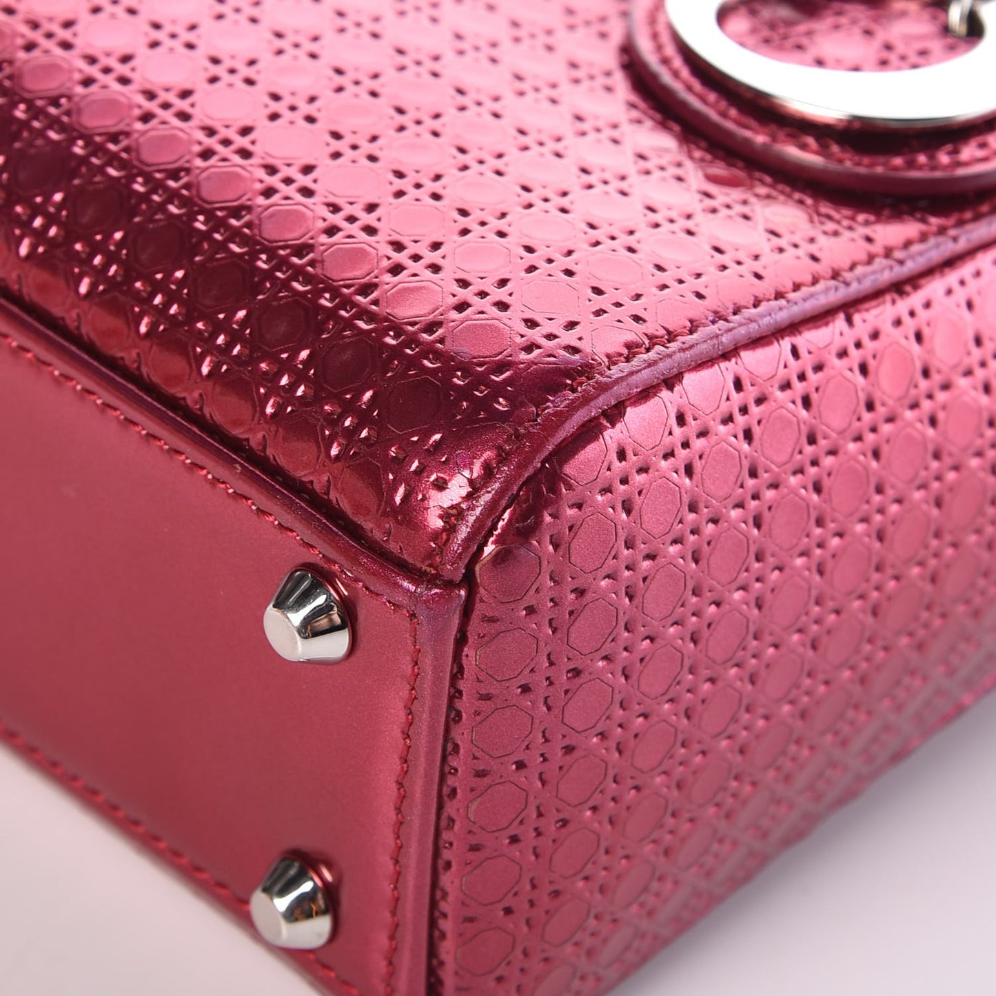 Metallic Patent Micro-Cannage Mini Lady Dior Fuchsia