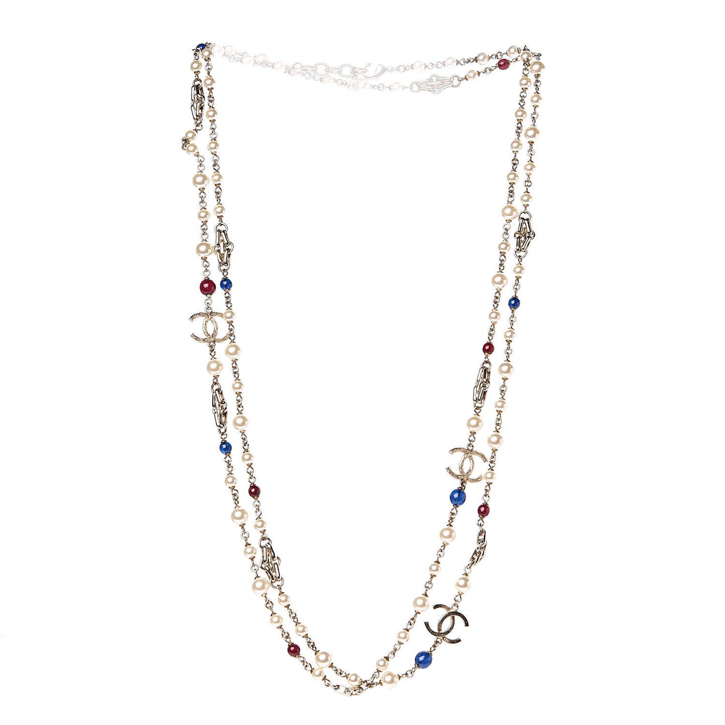 Pearl Resin Bead CC Long Necklace Gold Red Blue