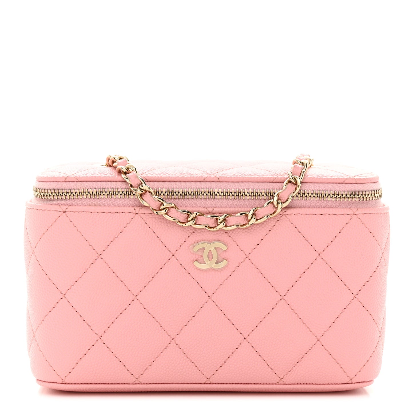 Caviar Quilted Small Vanity Case With Chain Pink