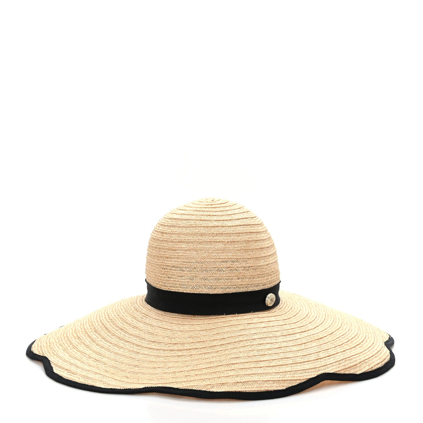 Straw Grosgrain Wide Brim Hat M Beige Black