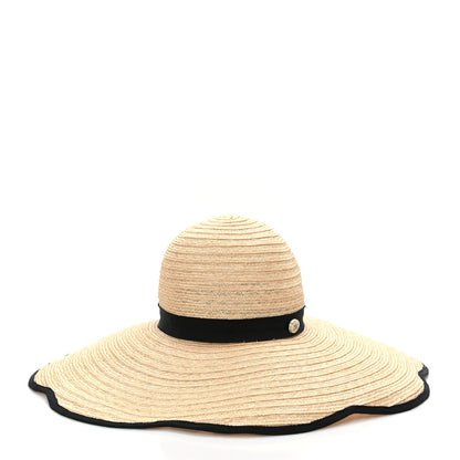 Chanel Straw Grosgrain Wide Brim Hat M Beige Black 1 of 7