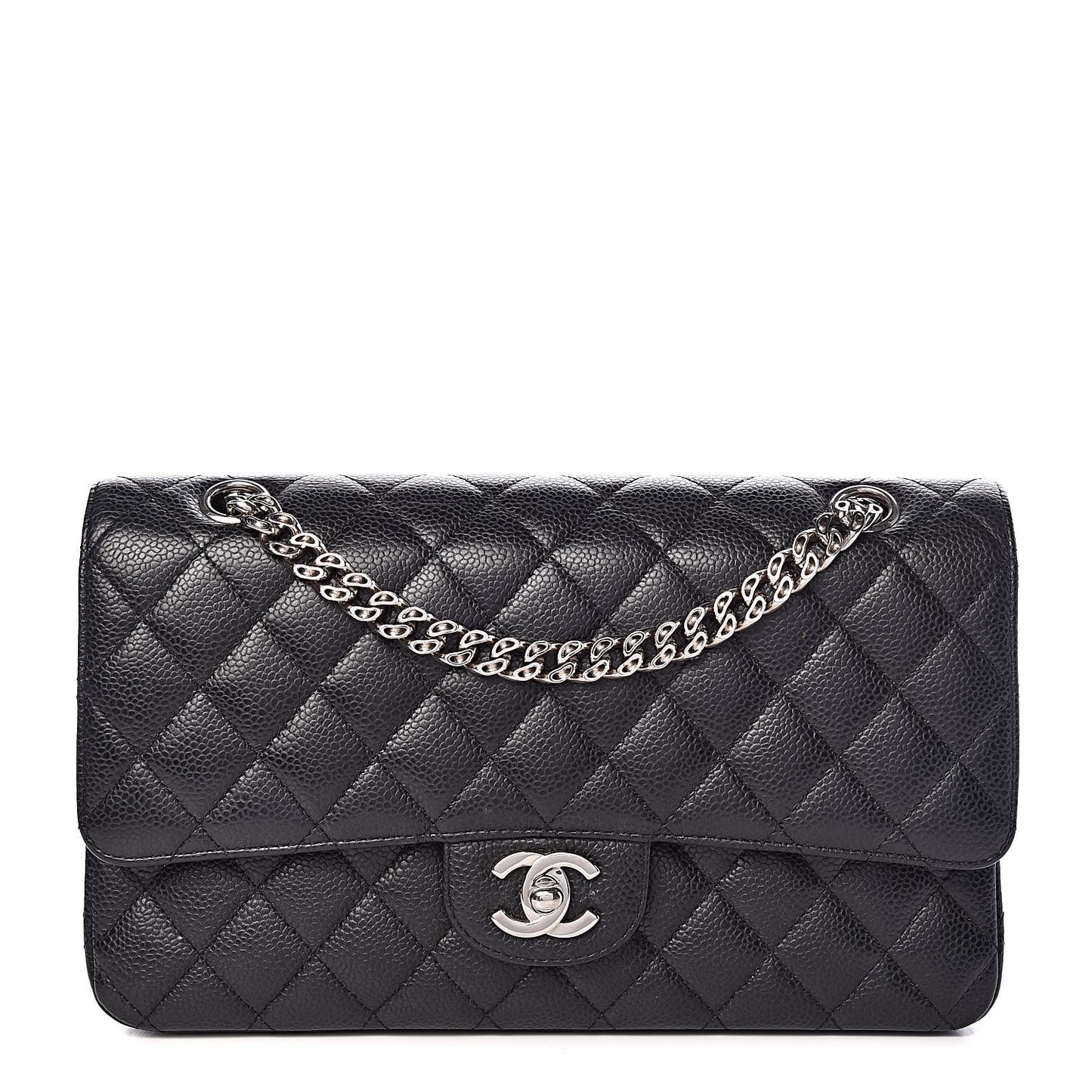 Caviar Quilted Medium Double Flap Bijoux Chain Black