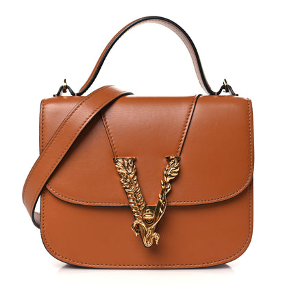 Versace Vitello Barocco Virtus Small Top Handle Shoulder Bag Brown 1 of 8