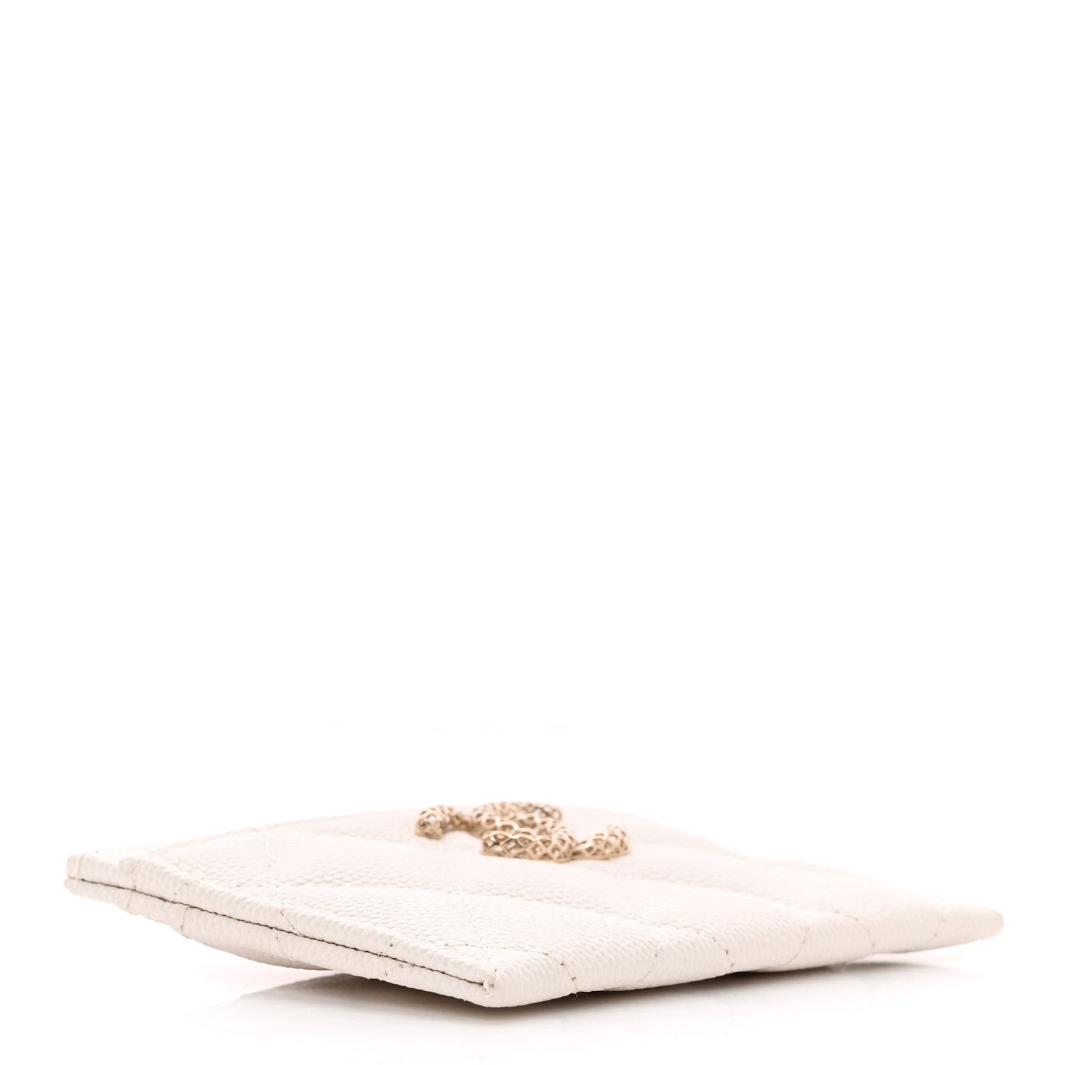 Chanel Caviar Metal Quilted Perforated CC Card Holder White 4 of 13