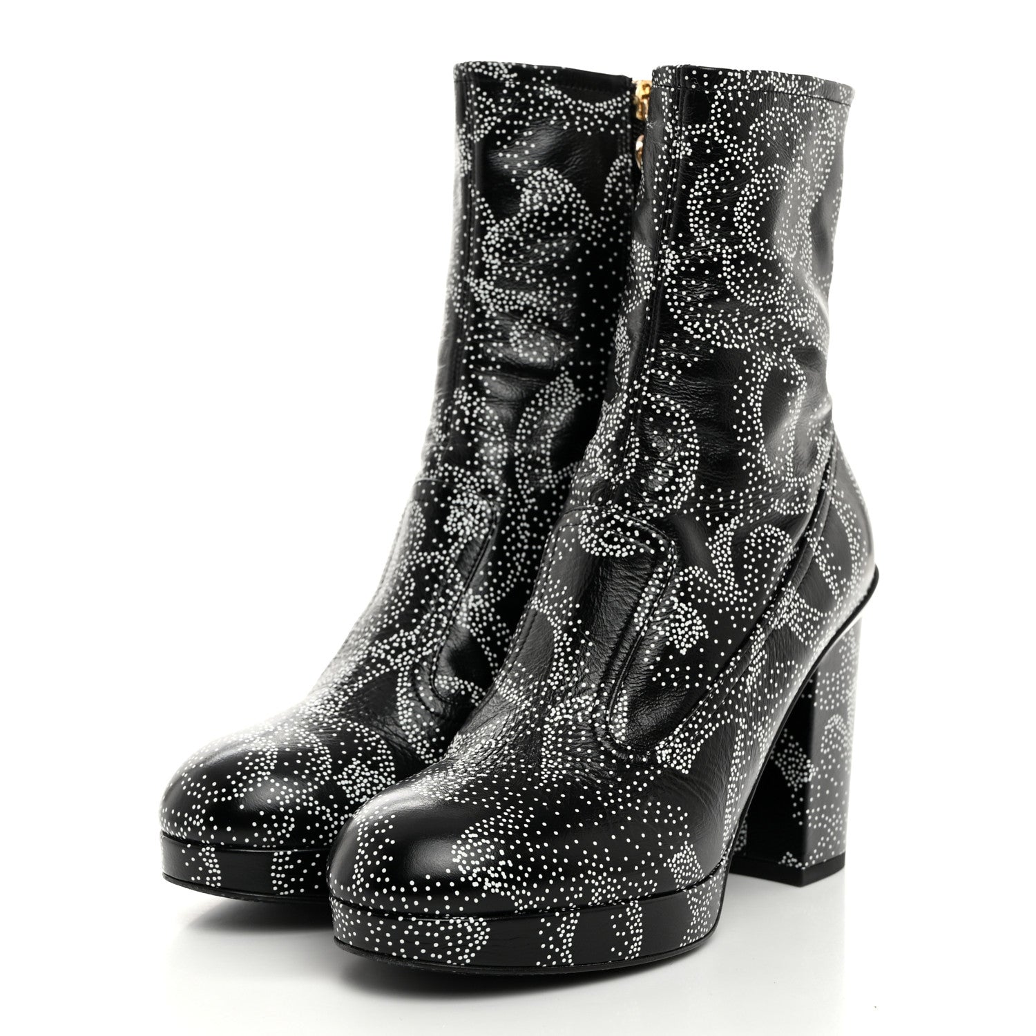Chanel Calfskin Camellia Printed Ankle Boots 37.5 Black White 3 of 9