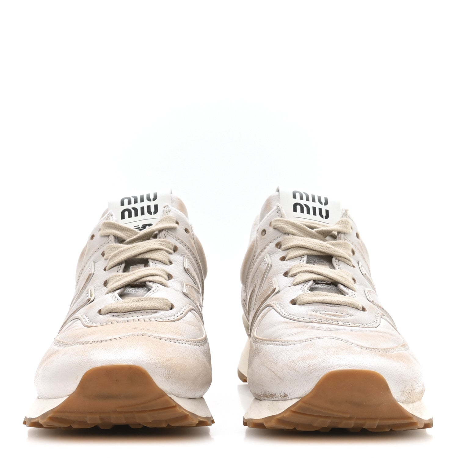 Miu Miu X NEW BALANCE Distressed Nappa  574 Sneakers 37.5 White 3 of 7
