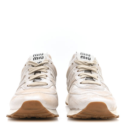 Miu Miu X NEW BALANCE Distressed Nappa  574 Sneakers 37.5 White 3 of 7