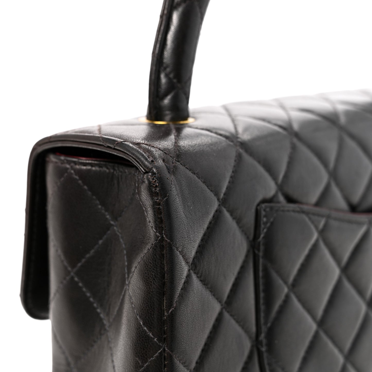 Lambskin Quilted Medium Rectangular Kelly Flap Bag Black