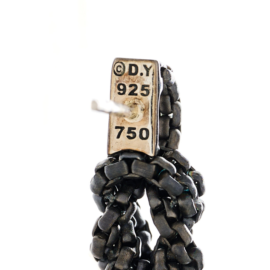 Darkened Sterling Silver 18K Yellow Gold Garnet Hematite Black Onyx Box Chain Knot Drop Earrings