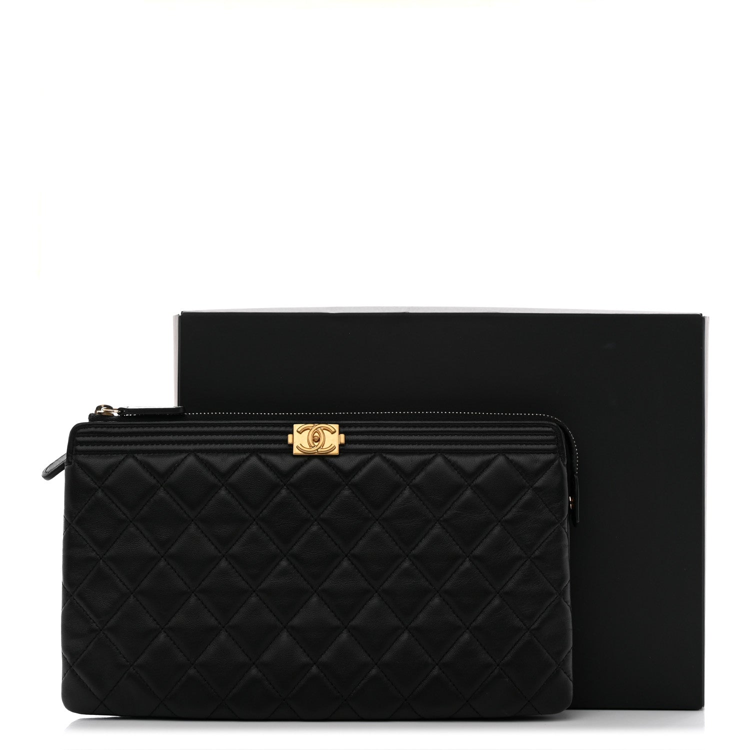 Chanel Lambskin Quilted Small Boy Zipped Pouch Black 9 of 9