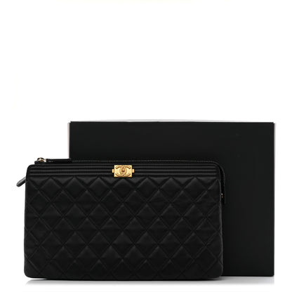 Chanel Lambskin Quilted Small Boy Zipped Pouch Black 9 of 9