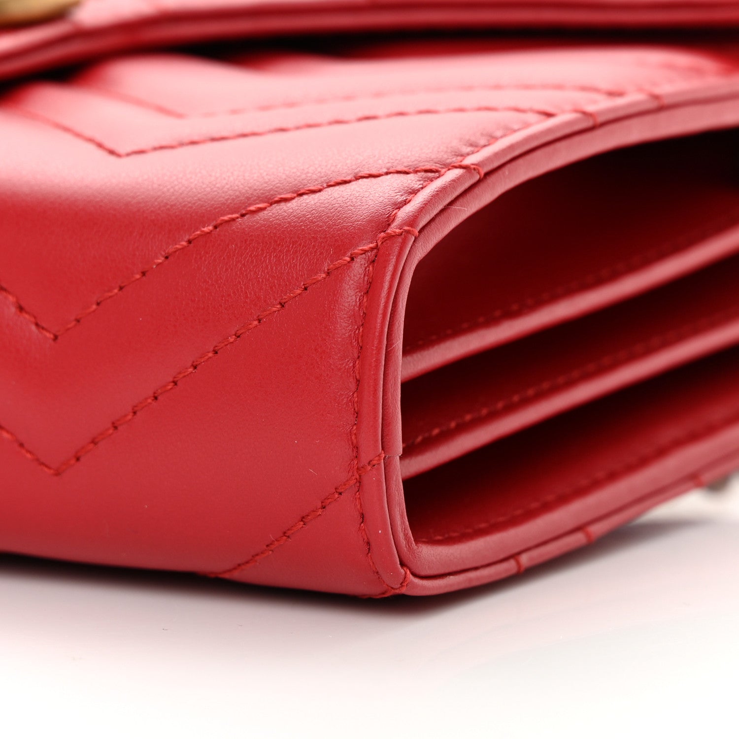 Gucci Calfskin Matelasse GG Marmont Chain Wallet Hibiscus Red 10 of 11